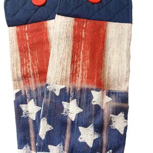 American Patriotic  Hooray for USA Hanging Kitchen Towel set of 2 Full Towel